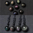 Natural Black Obsidian Rainbow Eye Transfer Bead Pendant Necklace Women Good Luck Jewelry Man Gift